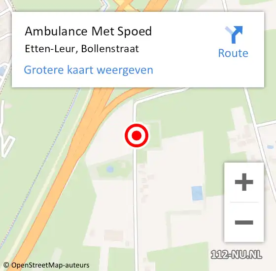 Locatie op kaart van de 112 melding: Ambulance Met Spoed Naar Etten-Leur, Bollenstraat op 19 juli 2016 19:17
