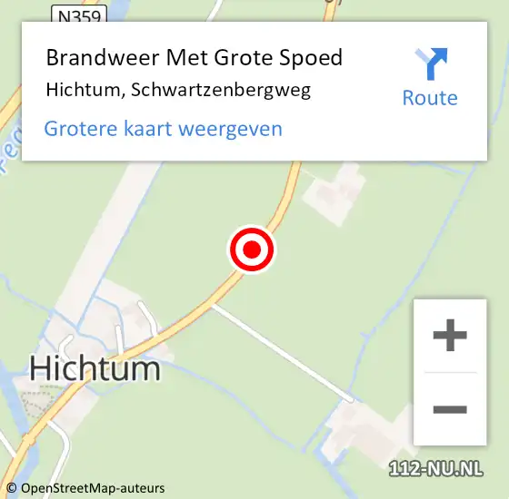 Locatie op kaart van de 112 melding: Brandweer Met Grote Spoed Naar Hichtum, Schwartzenbergweg op 19 juli 2016 19:25