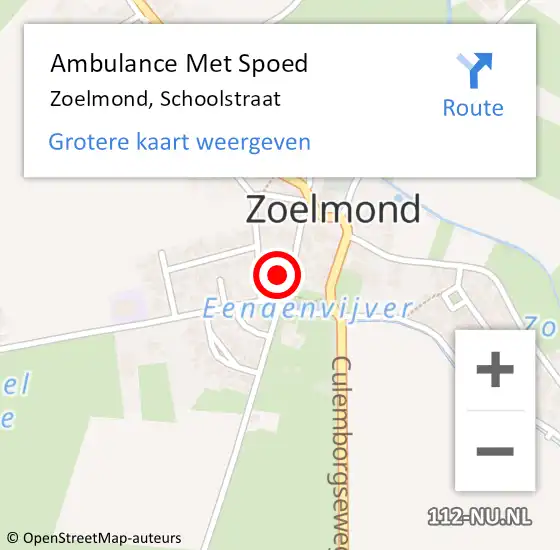 Locatie op kaart van de 112 melding: Ambulance Met Spoed Naar Zoelmond, Schoolstraat op 19 juli 2016 21:29