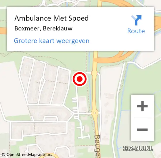 Locatie op kaart van de 112 melding: Ambulance Met Spoed Naar Boxmeer, Bereklauw op 19 juli 2016 21:41