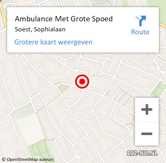 Locatie op kaart van de 112 melding: Ambulance Met Grote Spoed Naar Soest, Sophialaan op 19 juli 2016 22:40