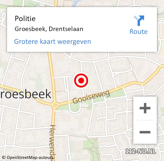 Locatie op kaart van de 112 melding: Politie Groesbeek, Drentselaan op 19 juli 2016 23:40