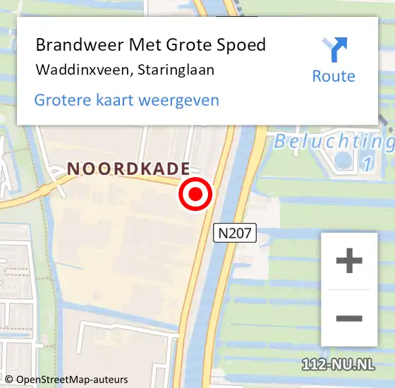 Locatie op kaart van de 112 melding: Brandweer Met Grote Spoed Naar Waddinxveen, Staringlaan op 20 juli 2016 01:56