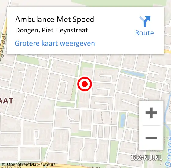 Locatie op kaart van de 112 melding: Ambulance Met Spoed Naar Dongen, Piet Heynstraat op 20 juli 2016 02:23