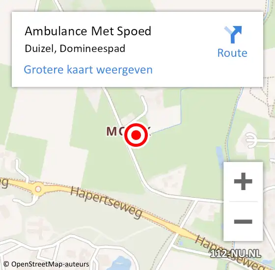Locatie op kaart van de 112 melding: Ambulance Met Spoed Naar Duizel, Domineespad op 20 juli 2016 02:27