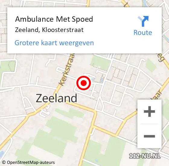 Locatie op kaart van de 112 melding: Ambulance Met Spoed Naar Zeeland, Kloosterstraat op 20 juli 2016 06:16