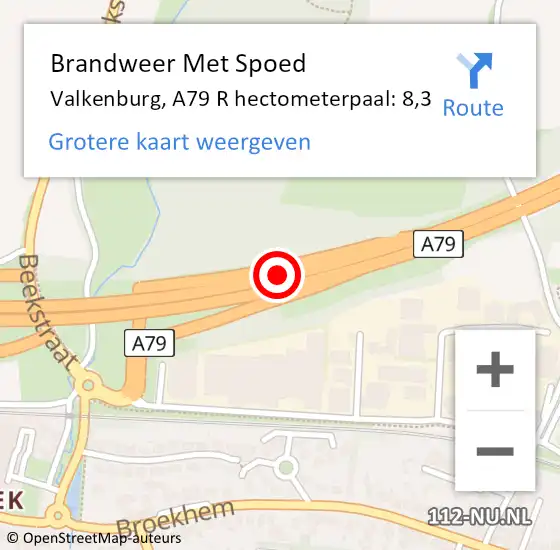 Locatie op kaart van de 112 melding: Brandweer Met Spoed Naar Valkenburg, A79 R hectometerpaal: 8,3 op 20 juli 2016 08:07