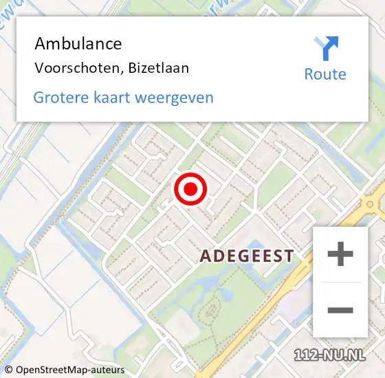 Locatie op kaart van de 112 melding: Ambulance Voorschoten, Bizetlaan op 20 juli 2016 09:34