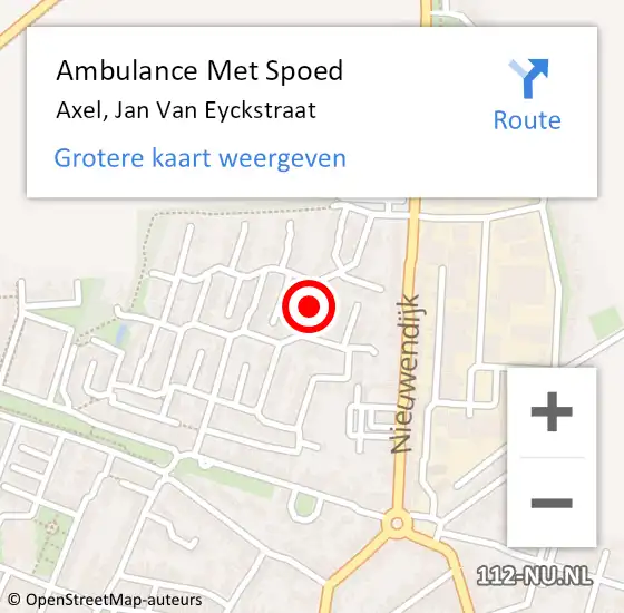 Locatie op kaart van de 112 melding: Ambulance Met Spoed Naar Axel, Jan Van Eyckstraat op 20 juli 2016 11:36