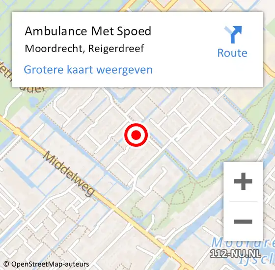 Locatie op kaart van de 112 melding: Ambulance Met Spoed Naar Moordrecht, Reigerdreef op 20 juli 2016 12:29