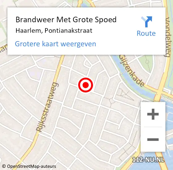 Locatie op kaart van de 112 melding: Brandweer Met Grote Spoed Naar Haarlem, Pontianakstraat op 20 juli 2016 12:42