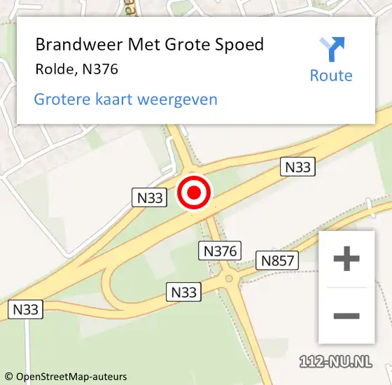 Locatie op kaart van de 112 melding: Brandweer Met Grote Spoed Naar Rolde, N376 op 20 juli 2016 13:38