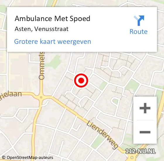 Locatie op kaart van de 112 melding: Ambulance Met Spoed Naar Asten, Venusstraat op 20 juli 2016 13:49