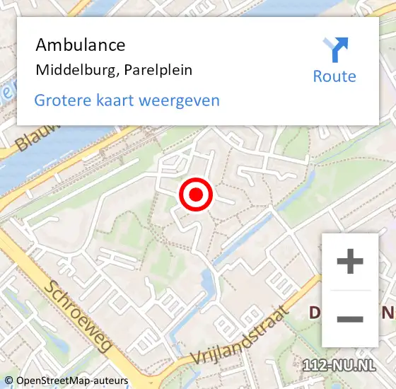 Locatie op kaart van de 112 melding: Ambulance Middelburg, Parelplein op 20 juli 2016 14:12