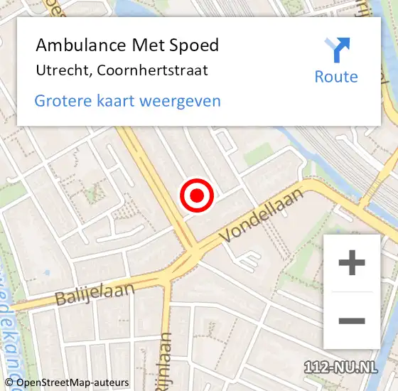 Locatie op kaart van de 112 melding: Ambulance Met Spoed Naar Utrecht, Coornhertstraat op 20 juli 2016 14:47