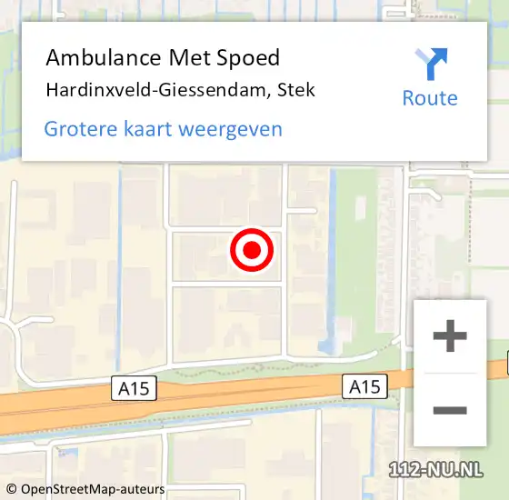 Locatie op kaart van de 112 melding: Ambulance Met Spoed Naar Hardinxveld-Giessendam, Stek op 20 juli 2016 14:56