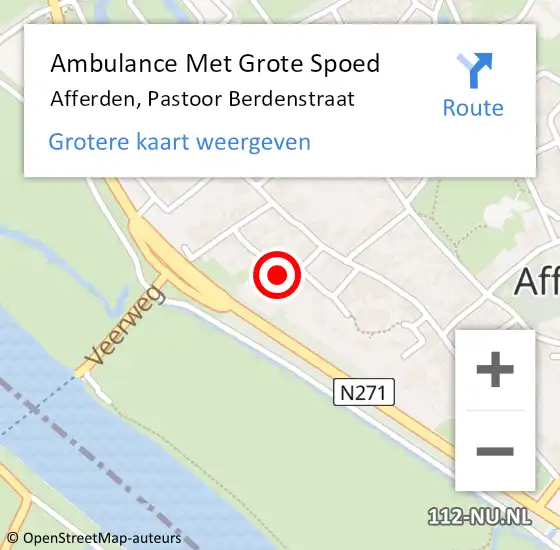 Locatie op kaart van de 112 melding: Ambulance Met Grote Spoed Naar Afferden, Pastoor Berdenstraat op 20 juli 2016 15:01