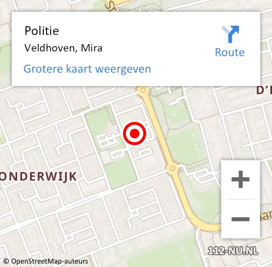 Locatie op kaart van de 112 melding: Politie Veldhoven, Mira op 20 juli 2016 15:07