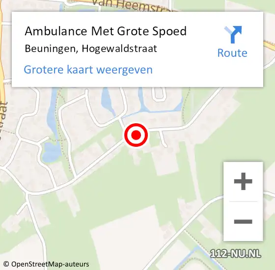 Locatie op kaart van de 112 melding: Ambulance Met Grote Spoed Naar Beuningen gld, Hogewaldstraat op 20 juli 2016 15:29