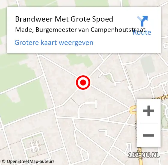 Locatie op kaart van de 112 melding: Brandweer Met Grote Spoed Naar Made, Burgemeester van Campenhoutstraat op 20 juli 2016 15:34