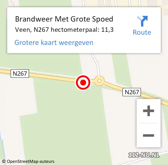 Locatie op kaart van de 112 melding: Brandweer Met Grote Spoed Naar Veen, N267 hectometerpaal: 11,3 op 20 juli 2016 15:40