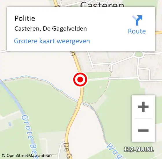 Locatie op kaart van de 112 melding: Politie Casteren, De Gagelvelden op 20 juli 2016 15:52