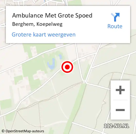 Locatie op kaart van de 112 melding: Ambulance Met Grote Spoed Naar Berghem, Koepelweg op 20 juli 2016 16:57