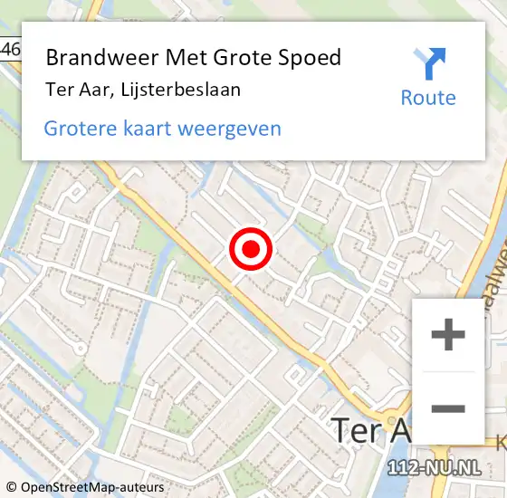 Locatie op kaart van de 112 melding: Brandweer Met Grote Spoed Naar Ter Aar, Lijsterbeslaan op 20 juli 2016 17:31