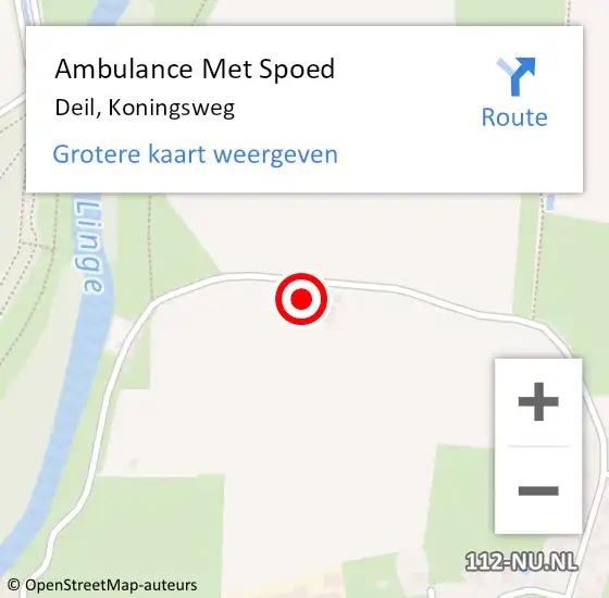 Locatie op kaart van de 112 melding: Ambulance Met Spoed Naar Deil, Koningsweg op 20 juli 2016 19:43