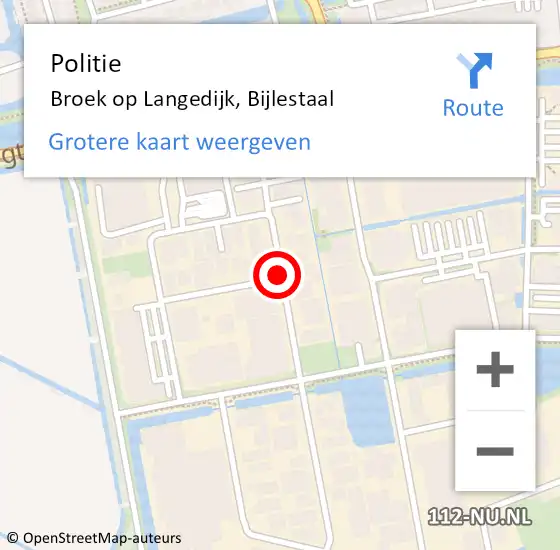 Locatie op kaart van de 112 melding: Politie Broek op Langedijk, Bijlestaal op 20 juli 2016 20:03