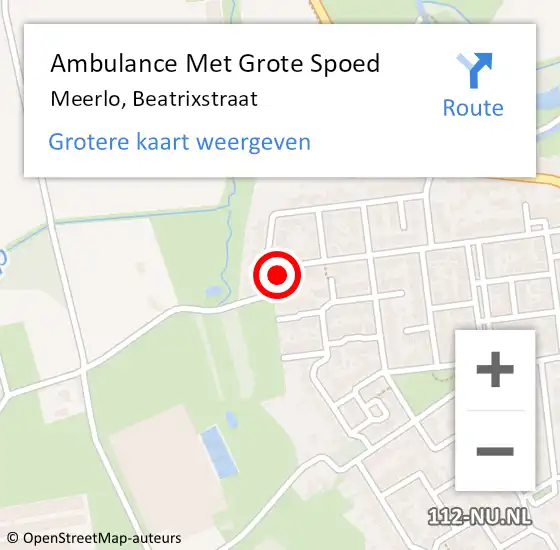 Locatie op kaart van de 112 melding: Ambulance Met Grote Spoed Naar Meerlo, Beatrixstraat op 20 juli 2016 20:13