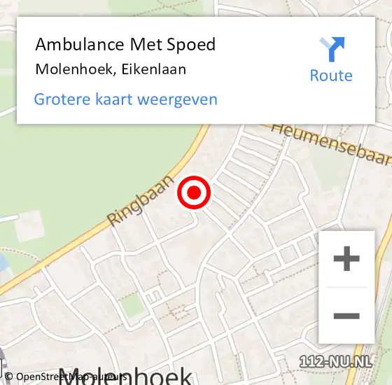 Locatie op kaart van de 112 melding: Ambulance Met Spoed Naar Molenhoek, Eikenlaan op 20 juli 2016 20:17