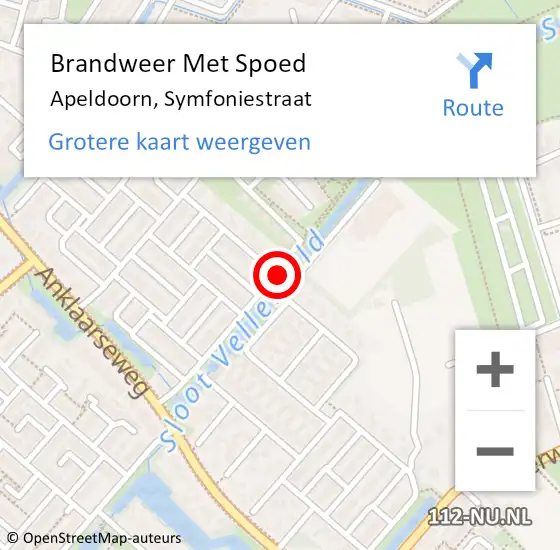 Locatie op kaart van de 112 melding: Brandweer Met Spoed Naar Apeldoorn, Symfoniestraat op 20 juli 2016 20:21