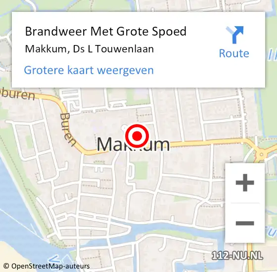 Locatie op kaart van de 112 melding: Brandweer Met Grote Spoed Naar Makkum, Ds L Touwenlaan op 20 juli 2016 21:13