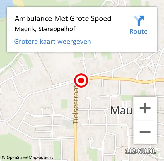 Locatie op kaart van de 112 melding: Ambulance Met Grote Spoed Naar Maurik, Sterappelhof op 21 december 2013 21:20