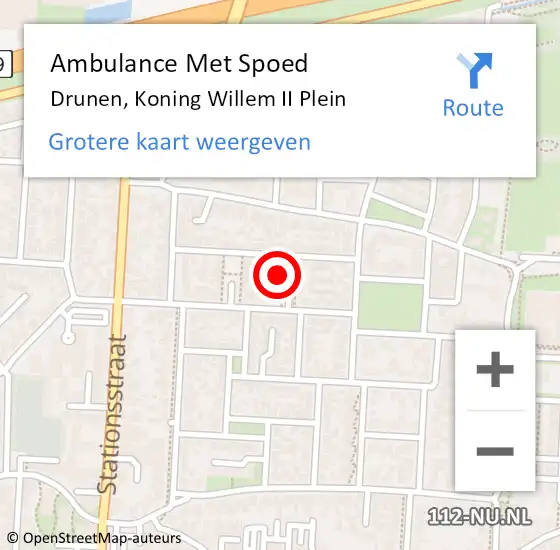 Locatie op kaart van de 112 melding: Ambulance Met Spoed Naar Drunen, Koning Willem II Plein op 20 juli 2016 23:05