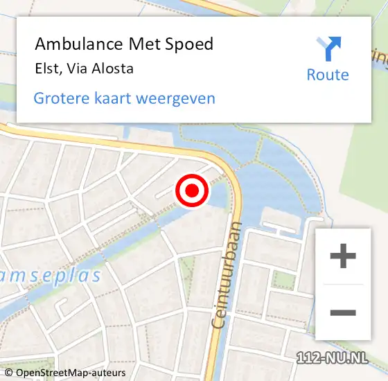 Locatie op kaart van de 112 melding: Ambulance Met Spoed Naar Elst, Via Alosta op 20 juli 2016 23:28