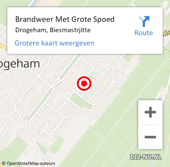 Locatie op kaart van de 112 melding: Brandweer Met Grote Spoed Naar Drogeham, Biesmastrjitte op 21 juli 2016 00:04