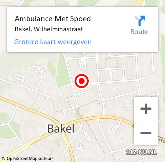 Locatie op kaart van de 112 melding: Ambulance Met Spoed Naar Bakel, Wilhelminastraat op 21 juli 2016 04:51