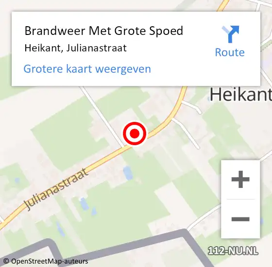 Locatie op kaart van de 112 melding: Brandweer Met Grote Spoed Naar Heikant, Julianastraat op 21 juli 2016 05:20