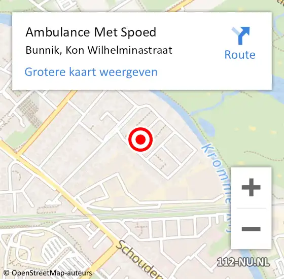 Locatie op kaart van de 112 melding: Ambulance Met Spoed Naar Bunnik, Kon Wilhelminastraat op 21 juli 2016 06:44