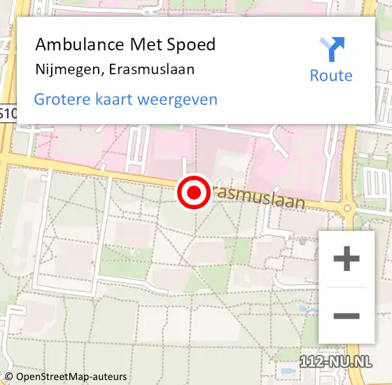 Locatie op kaart van de 112 melding: Ambulance Met Spoed Naar Nijmegen, Erasmuslaan op 21 juli 2016 08:25
