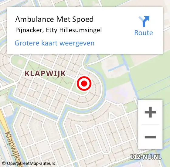 Locatie op kaart van de 112 melding: Ambulance Met Spoed Naar Pijnacker, Etty Hillesumsingel op 21 juli 2016 09:15