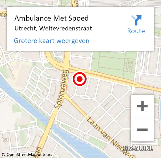 Locatie op kaart van de 112 melding: Ambulance Met Spoed Naar Utrecht, Weltevredenstraat op 21 juli 2016 09:43