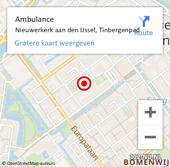 Locatie op kaart van de 112 melding: Ambulance Nieuwerkerk aan den IJssel, Tinbergenpad op 21 juli 2016 10:05