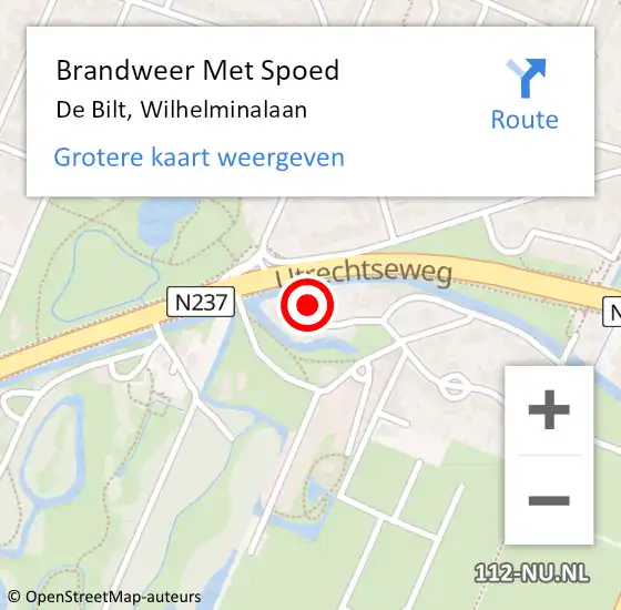 Locatie op kaart van de 112 melding: Brandweer Met Spoed Naar De Bilt, Wilhelminalaan op 21 juli 2016 10:28