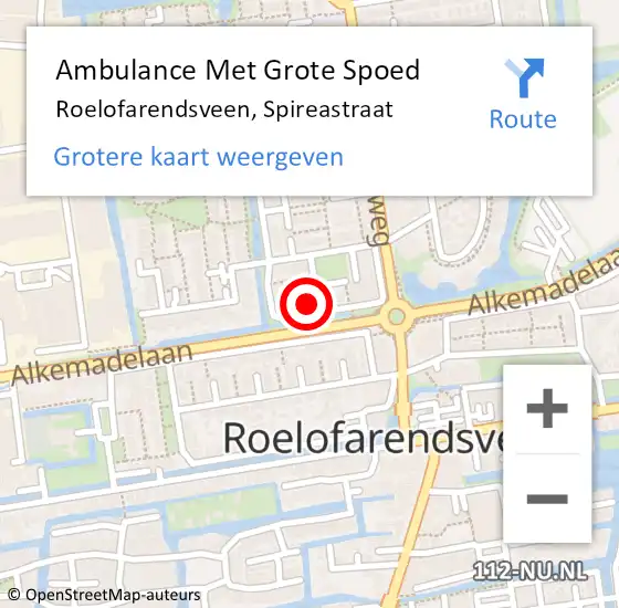 Locatie op kaart van de 112 melding: Ambulance Met Grote Spoed Naar Roelofarendsveen, Spireastraat op 21 december 2013 22:21