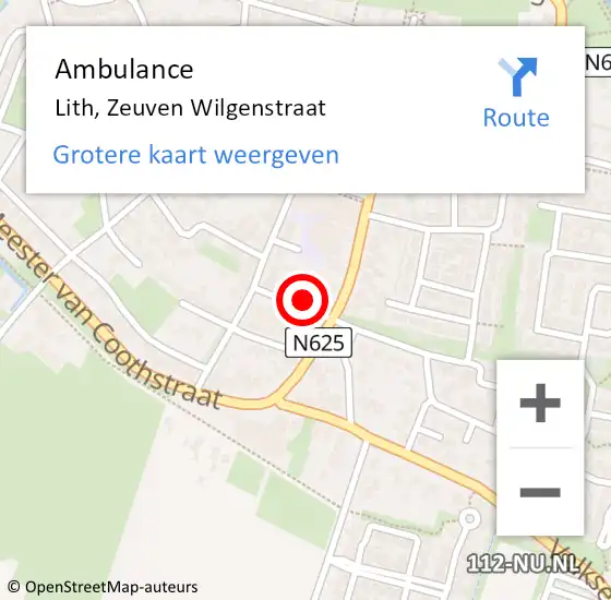Locatie op kaart van de 112 melding: Ambulance Lith, Zeuven Wilgenstraat op 21 juli 2016 12:02