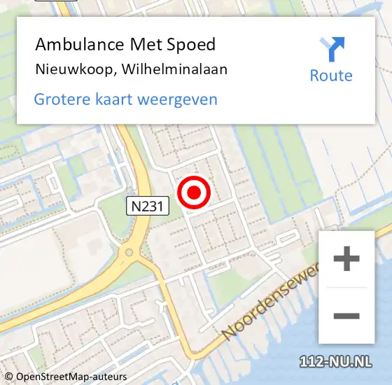 Locatie op kaart van de 112 melding: Ambulance Met Spoed Naar Nieuwkoop, Wilhelminalaan op 21 december 2013 22:48