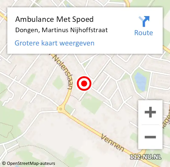 Locatie op kaart van de 112 melding: Ambulance Met Spoed Naar Dongen, Martinus Nijhoffstraat op 21 juli 2016 13:26